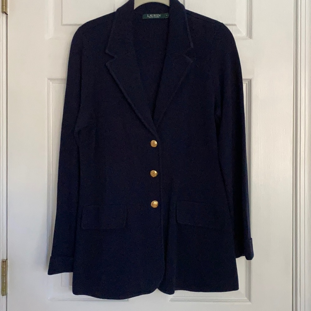 Lauren Ralph Lauren Cotton Knit Blazer - Navy